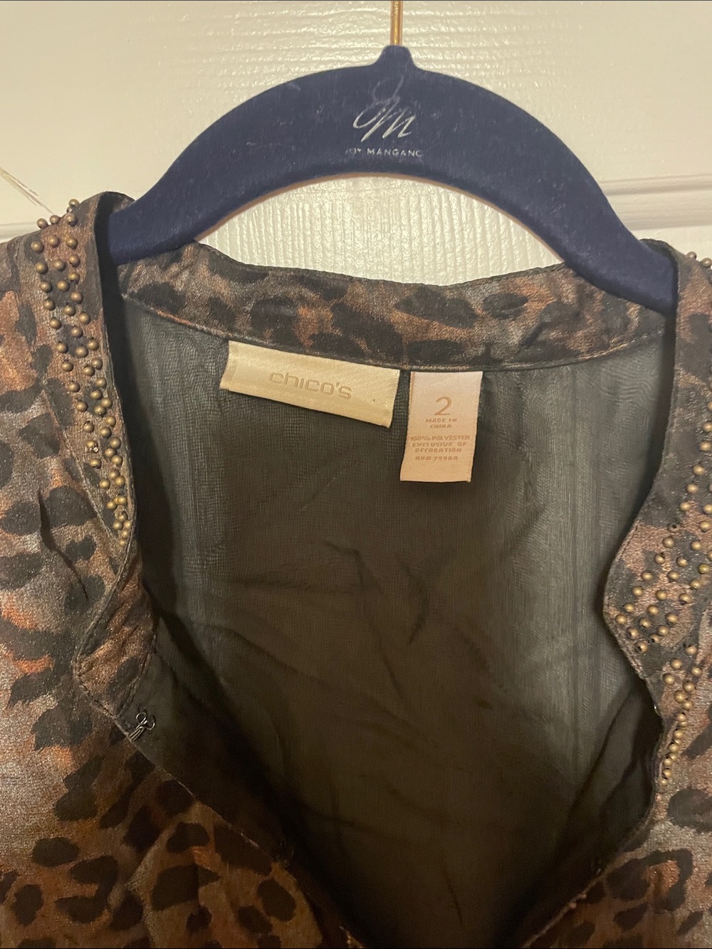 Chico's Stud-Trim Leopard Print top in Brown and Black